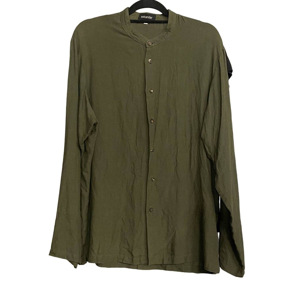 Eskandar Top Linen Long Sleeve Button Up lagenlook Tunic Minimalist Womens SZ 0